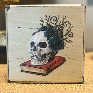 Skulls Roses spider crow bat 3” Art Block Halloween macabre OOAK 👁️ bat Gothic